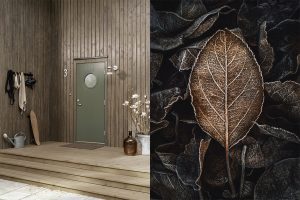 Beiset hus med fargen Trebitt Eldet Grå og bilde av blad